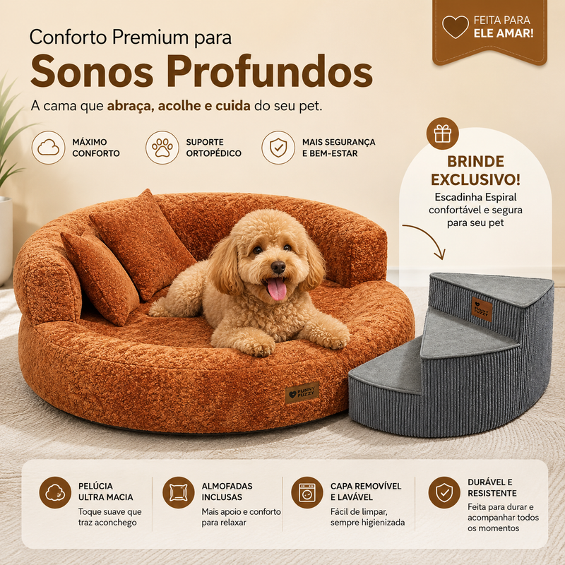 Cama Donut Velvet ortopédica Ultra macia e Sofisticada [+BRINDE - ESCADA PET ESPIRAL]